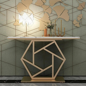 47.2" Rectangular Gold Console Table Marble Top Entryrway Table